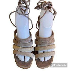 NWOB Alohas Beige Suede Ankle Tie Heel Sandals Sz-38